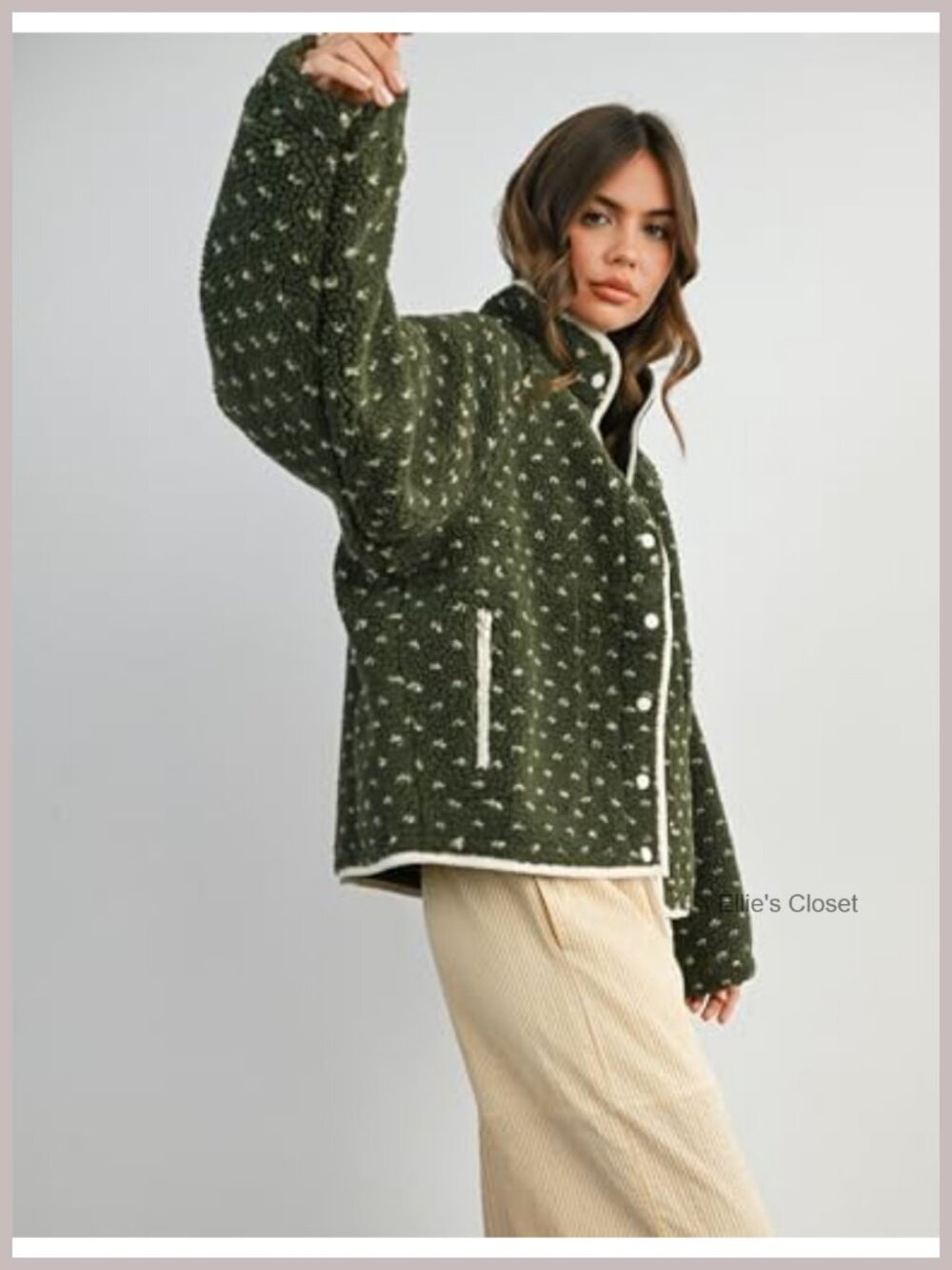 Women's Fleece Jacket Button Down Lapel Collar Quilted Outerwear - Picture 5 of 6
